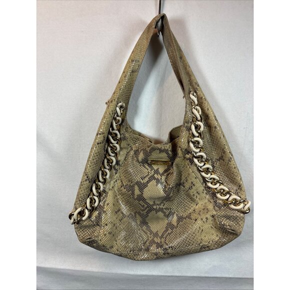 Michael Kors Large Python Embossed Leather Hobo Bag With Chain Strap - Picture 6 of 16